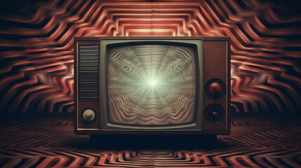 old television with hypnotic screen and vintage background сreated with Generative Ai - obrazy, fototapety, plakaty