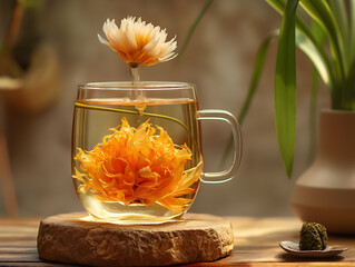 Herbal Tea Indulgence - A Cup Surrounded by Colorful Flowers