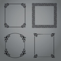 Set of decorative frames Elegant vector element for design in Eastern style, place for text. Floral black and gray borders. Lace illustration for invitations and greeting cards