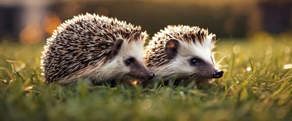 Fototapeta premium Illustation young beautiful hedgehog in natural habitat outdoors in the nature.