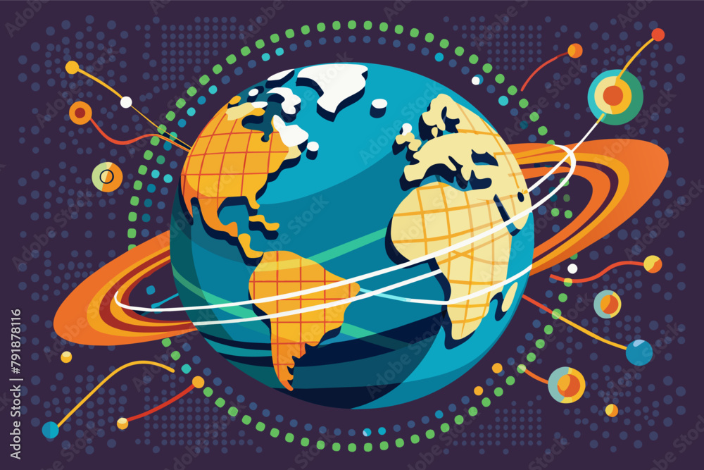 Poster Binary code flowing around a globe symbolizing interconnectedness