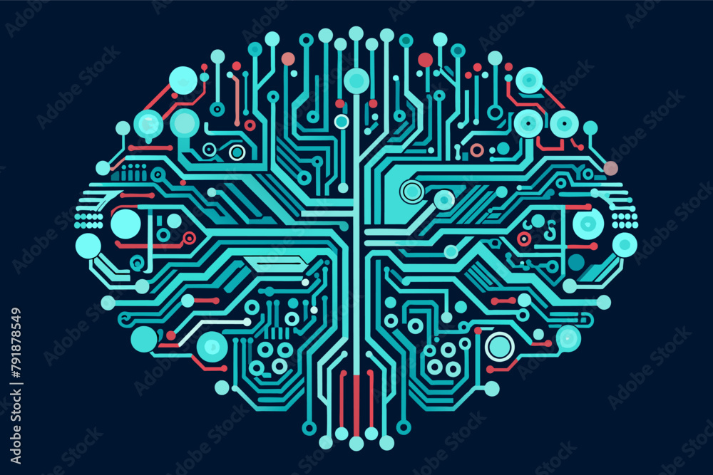 Poster Circuit board patterns forming the shape of a brain