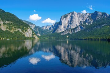Beautiful alpine lake  scenery, recreational area Altausseer, Austrian Alps