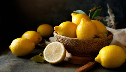 Sicily lemons in vintage style dark background © Anastasia Knyazeva