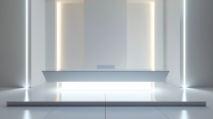 Illuminated shining gaming podium on pristine white surface, radiating sophistication and modernity in a corporate setting.