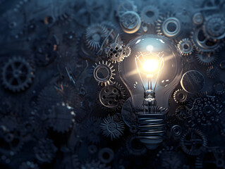 A light bulb surrounded by gears and cogwheels, symbolizing the innovation and mechanics behind successful business ideas