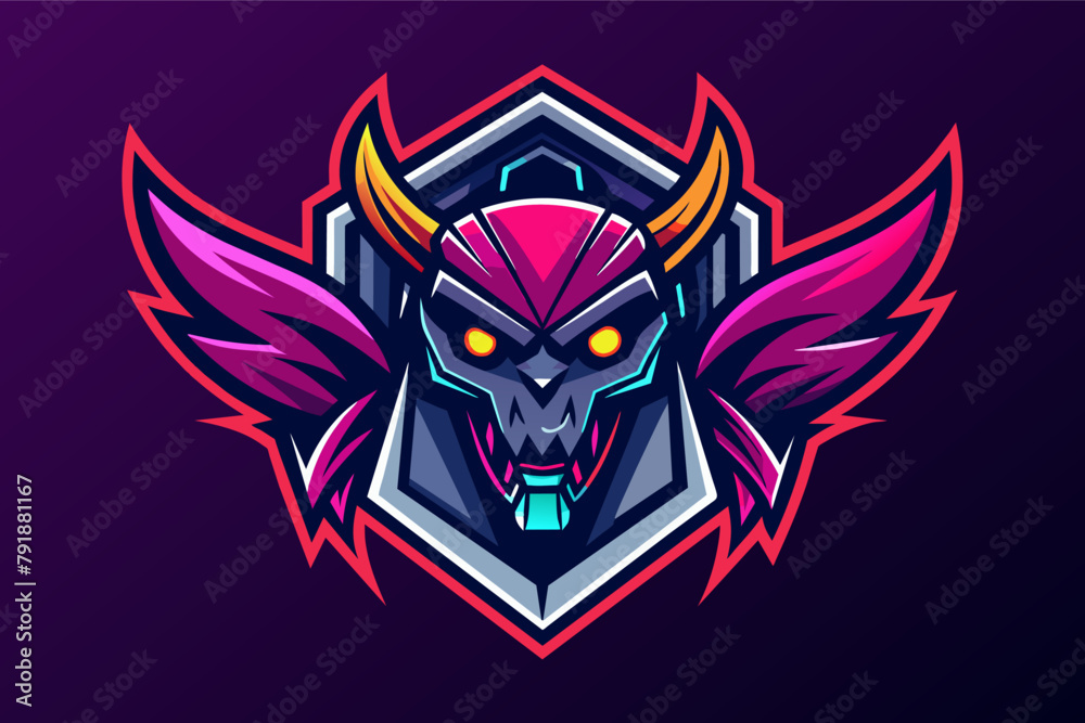 Poster design a gaming logo using bold gradient contrasts and detailed vector artwork