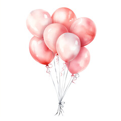 balloons for a baby clipart , watercolor illustration, pink and cream colors сreated with Generative Ai