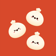 Chinese dumplings character design. Chinese dumplings is Chinese food. Bao cartoon.