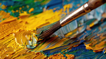 Paintbrush applying vibrant colors onto a canvas