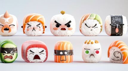 Fototapeta premium a series of cute characters based on different types of sushi