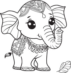 coloring Page Of Cartoon Baby Elephant Vector Illustration for Coloring Book, Hand drawn vector
