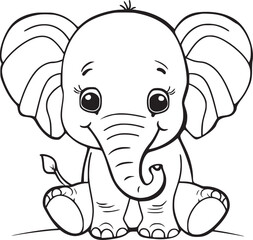 coloring Page Of Cartoon Baby Elephant Vector Illustration for Coloring Book, Hand drawn vector