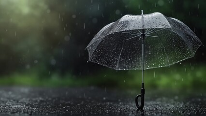 rain on the rain, Transparent umbrella under rain against water drops splash background. Rainy weather concept