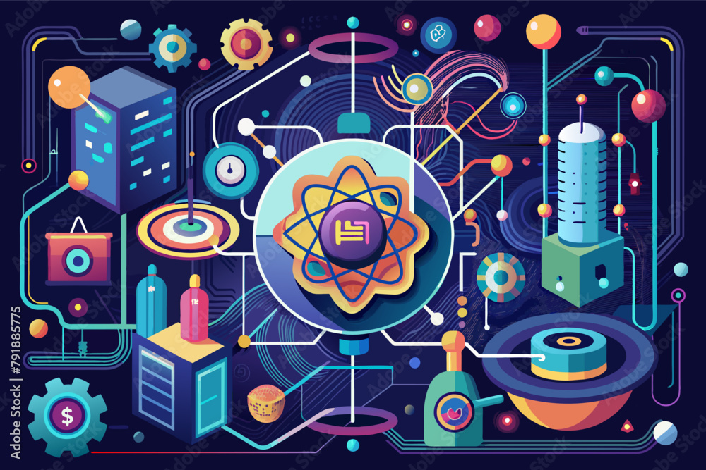 Poster quantum computing abstract design with intricate patterns
