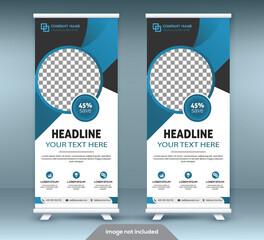 Roll up banner stand template design. Vertical banner template. Universal stand for conference.