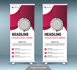 Roll up banner stand template design. Vertical banner template. Universal stand for conference.