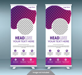 Roll up banner stand template design. Vertical banner template. Universal stand for conference.