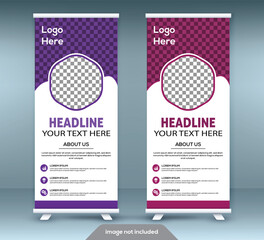 Roll up banner stand template design. Vertical banner template. Universal stand for conference.