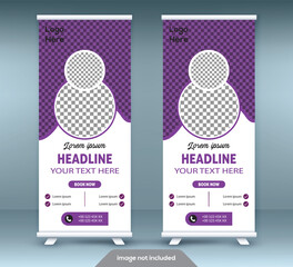 Roll up banner stand template design. Vertical banner template. Universal stand for conference.