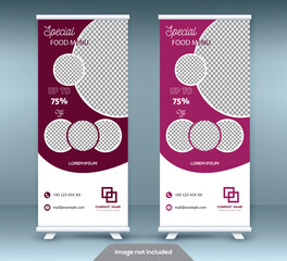 Roll up banner stand template design. Vertical banner template. Universal stand for conference.
