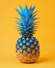 In a world full of apples be a pineapple in electric blue against a vibrant orange background