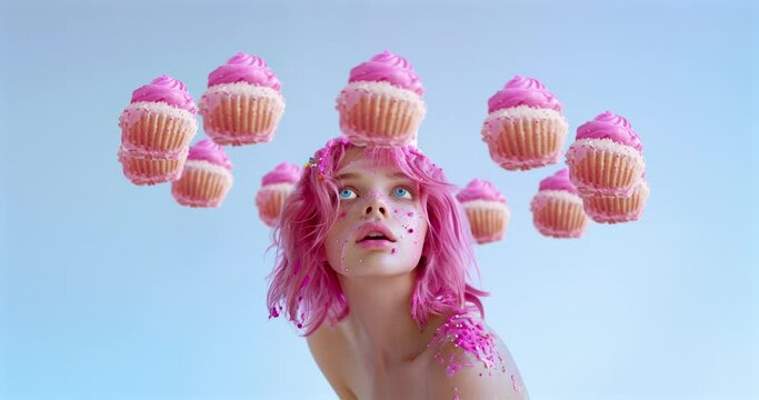 4k video animation collage. Cake addict, but cute. Ideal Ideal background for chill music 