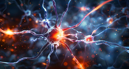 Illustration of active neurons with synapses in brain, symbolizing neuroscience and cognition.