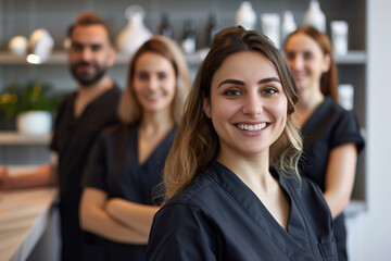 Photography of aesthetic turkish team therapists in beauty center.