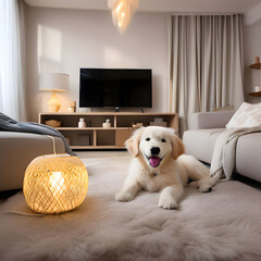 cute golden retriever in fun mode