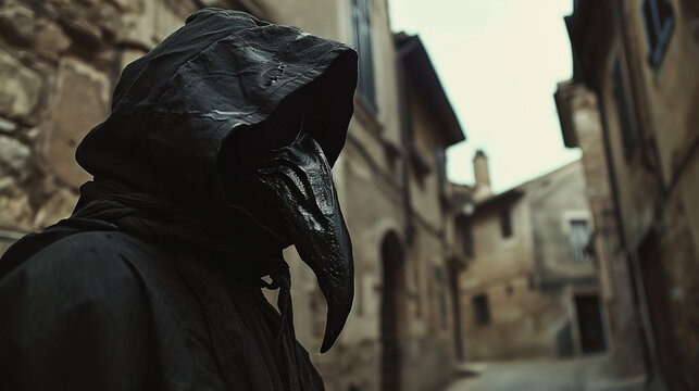 Plague, doctor in costume, middle ages. 