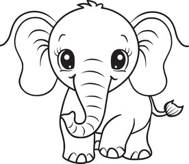 coloring Page Of Cartoon Baby Elephant Vector Illustration for Coloring Book, Hand drawn vector