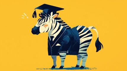 Naklejka premium 2d illustration featuring a character design of a zebra wearing a graduate hat on an animal face sticker