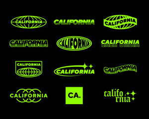 Set streetwear California logo ideas for a clothing brand. Design vector typography for t-shirt streetwear clothing.
