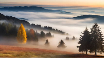 Mystical Autumn Fog in Black Forest, Germany - Enchanting Landscape with Rising Fog, Autumnal Trees, and Firs