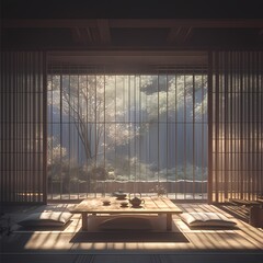 Exquisite Japanese Tea House Interior - A Tranquil Setting for the Perfect Cup