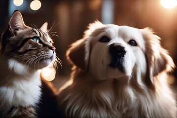 'close dog portrait cat staffordshire felino young white strong puppy pretty playful pet pedigree pedigreed obedient lovable kitten happy gazing furry funny friends eye expression domestic devoted'
