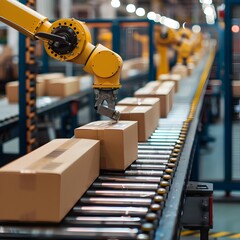 Fototapeta premium Automated Conveyor Belt System in Modern Warehouse Logistics