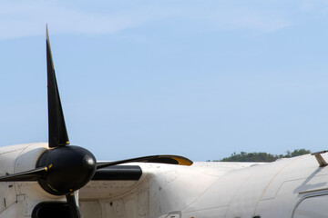 View of the propeller airplane at the airport of Laos
