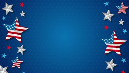 4K USA Background, American flag in star shape on blue star pattern background animation