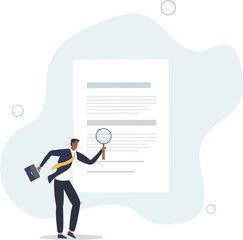 businessman manager holding big magnifying glass checking document.flat vector illustration.