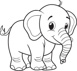 coloring Page Of Cartoon Baby Elephant Vector Illustration for Coloring Book, Hand drawn vector