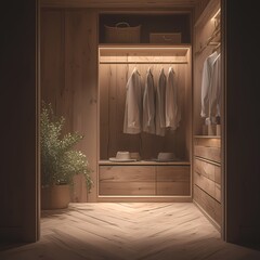 Elegant Vintage Walk-in Closet with Designer Clothes and Accessories - obrazy, fototapety, plakaty
