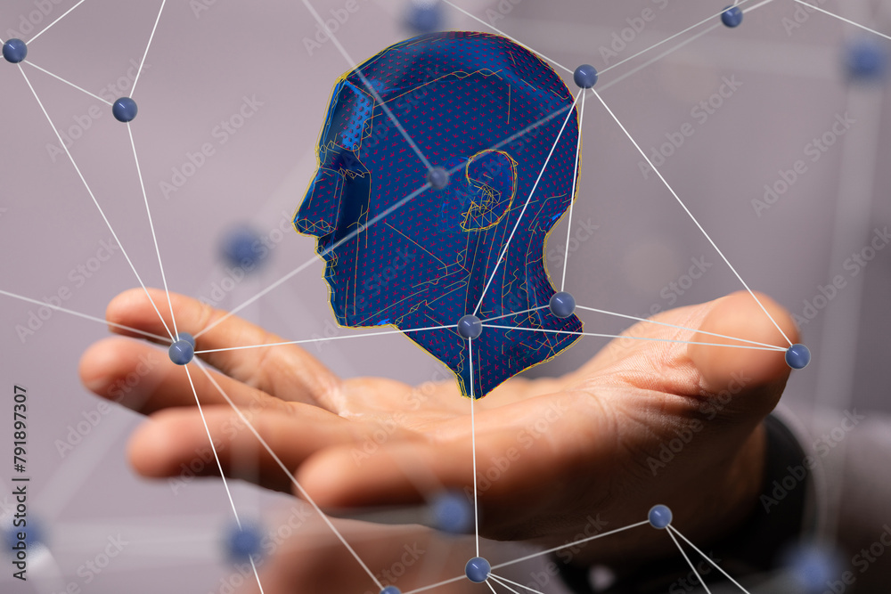 Aufkleber human head and brain.deep learning , machine learning and artificial intelligence , ai technology,