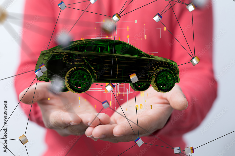 Poster Autonomous car with HUD graphic of Navigation system driving