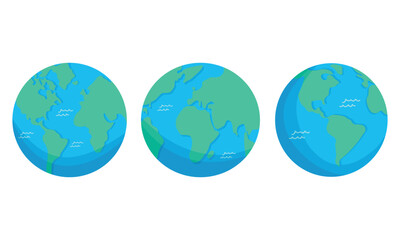 Set of Vector planet Earth icon. Set of Flat planet Earth icon. Vector illustration in flat style for web banner, web and mobile, infographics. Simple vector Isolated on white background