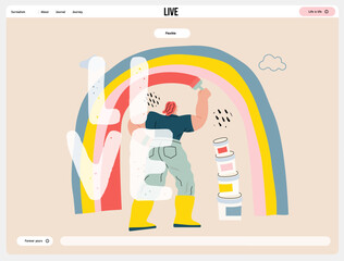 Life Unframed: Rainbow artist -modern flat vector concept illustration of a man drawing a rainbow. Metaphor of unpredictability, imagination, whimsy, cycle of existence, play, growth and discovery