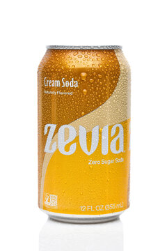 IRVINE, CALIFORNIA - 22 APR 2024: A can of Zevia Zero Sugar Cream Soda.