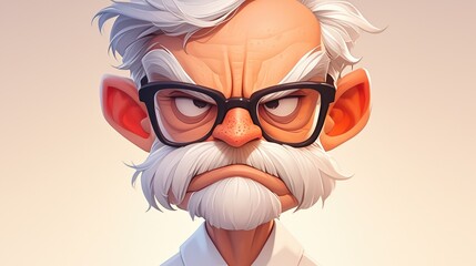 An elderly gentleman with a salt and pepper beard showing an angry expression emoji portraying fierce emotions in a solo setting