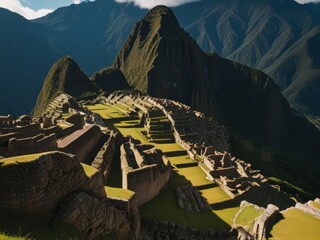 Machu Picchu Marvel: Ancient Incan Ruins Perched Atop Andean Peaks, Lost City of the Andes - obrazy, fototapety, plakaty